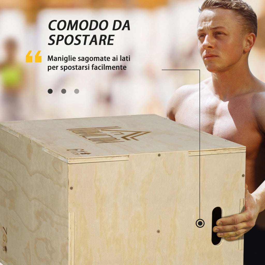 Easycomfort Plyo Box in Legno a 3 Altezze, Jumping Box Pliometrico Capacità 120kg, 61x51x76cm