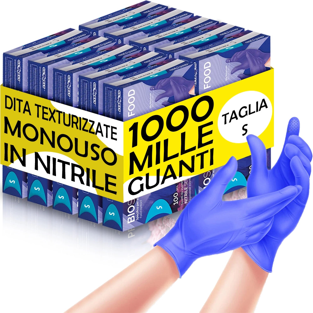 1000 x Guanti in Nitrile Monouso Blu Cobalto Senza Polvere e Lattice Taglia S