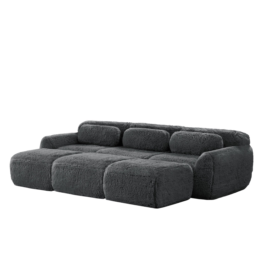 Divano Modulare con Configurazione Flessibile a U o a L, Base Antiscivolo, in Peluche Grigio