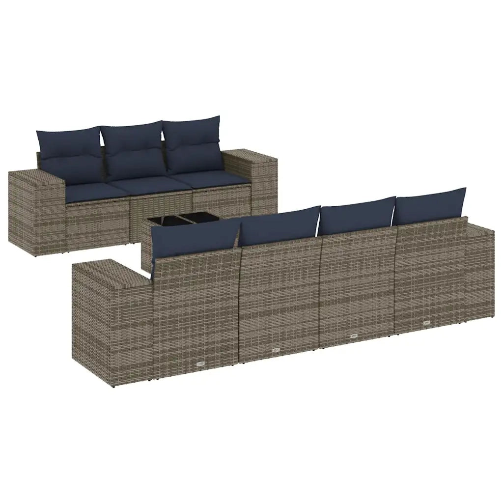 Set Divani da Giardino 8 pz con Cuscini Grigio in Polyrattan 3222330