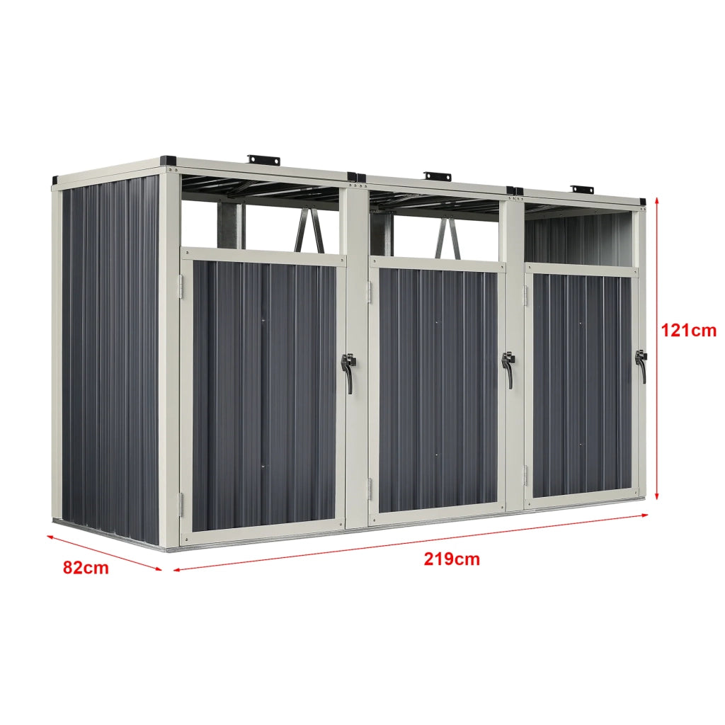 Contenitore per rifiuti a 3 scomparti con ante con maniglia 121 x 219 x 82 cm grigio antracite 03_0006695