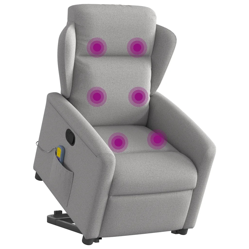 Poltrona | Sedia Relax Alzapersona Massaggi Reclinabile Grigio Nuvola Tessuto