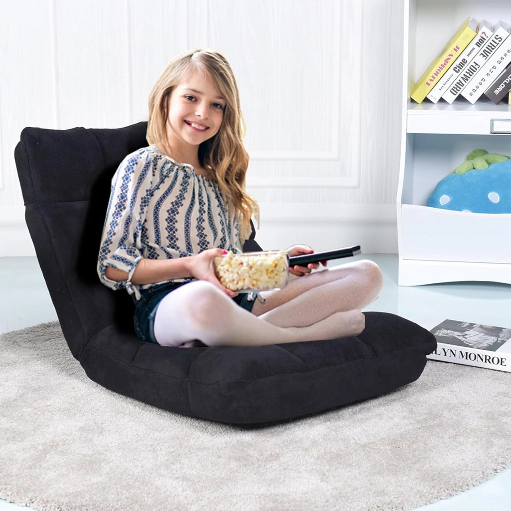 Sedia da Pavimento, Sedia Imbottita Regolabile in 14 Posizioni, Poltrona Salotto per Relax, Yoga, Lettura (Nero)