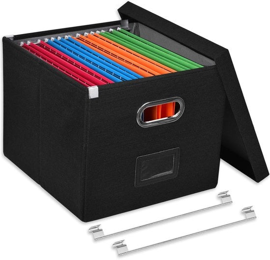Organizzatore di documenti A4 con coperchio, spazio di archiviazione per cartelle in formato lettera, facile da scorrere, cassetto archiviante appeso per ufficio/decorazione/casa, nero, S-UK