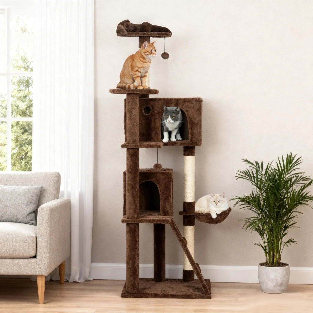 Letto per gatti con piattaforme, cuscino, amaca e palo di sisal ¨C zephmum ¨C marrone, 180 cm