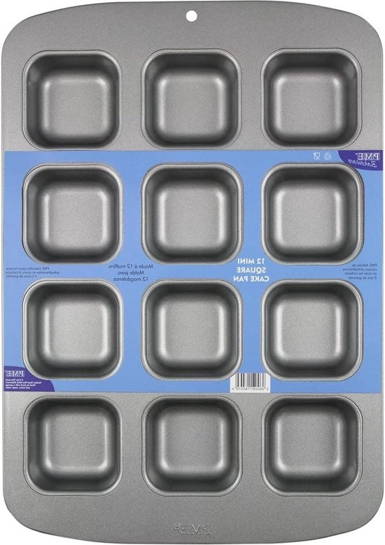 Piatto per Cupcake in Acciaio di Carbonio Non-Stick 12 Mini Quadrato Grigio - 3729 x 261 x 31 cm