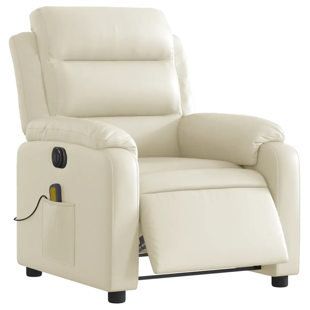 Poltrona Massaggiante | Sedia Relax Elettrica Reclinabile Crema Similpelle