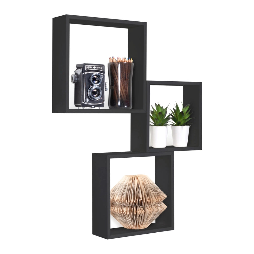 Set di 3 Mensole da Muro Modello INCUBO SLIM, Cubi Arredo, Mensole Cubo, Cubi da Parete. Misure 30x30x10cm 27x27x10cm e 24x24x10 cm. Finitura NERO - MADE IN ITALY