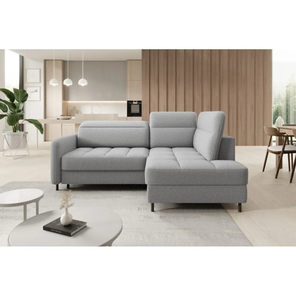 Divano angolare destro convertibile BARNEA 208 cm grigio chiné con contenitore