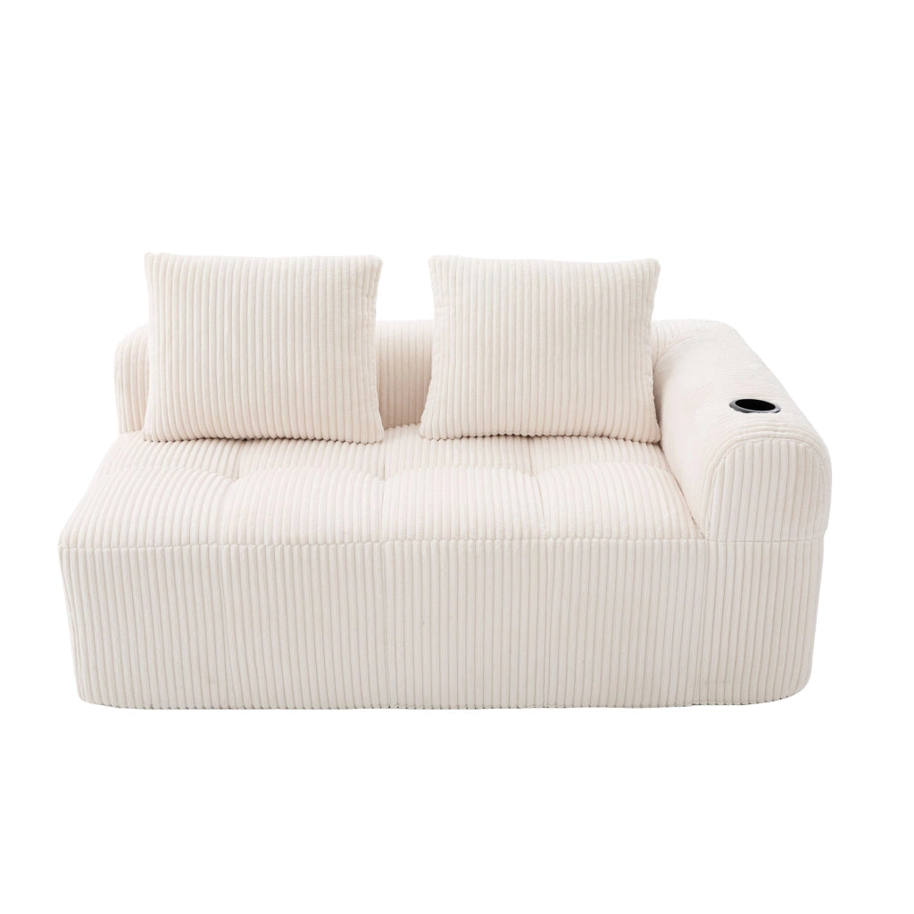 Divano dritto 2 posti con tasche laterali e portabicchieri, in Corduroy Beige 158 × 93 × 61 cm