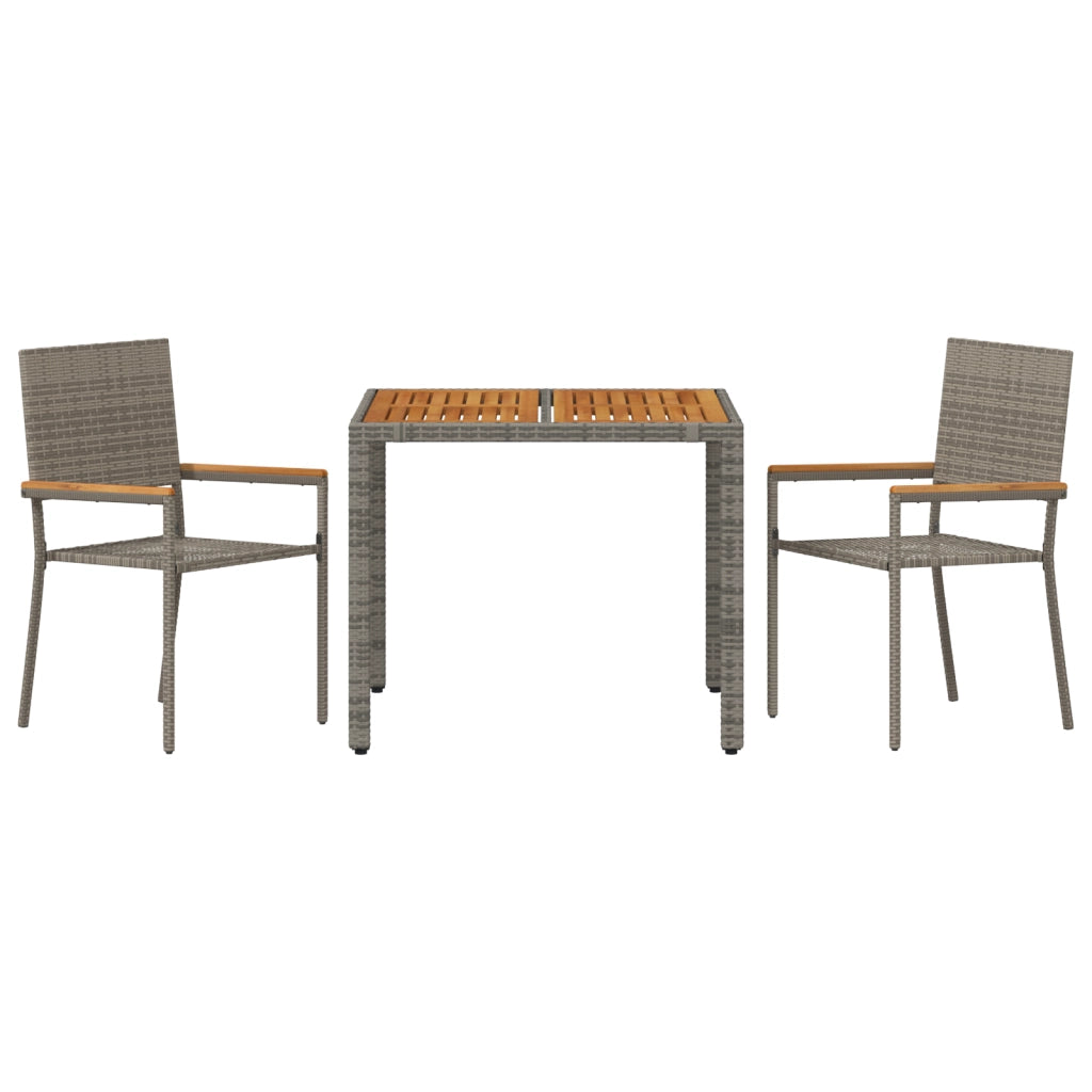 Set Pranzo Giardino 3 Pezzi Rattan Poliestere Grigio