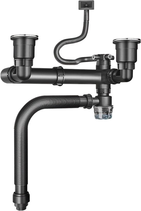 Sifone di drenaggio Premium - Vano doppio in PP per cucina | Flessibile e spazievenditore | Sifone retrattile | 4 ingressi | Anti-accumulo e riduzione del rumore | Nero | 78 caratteri