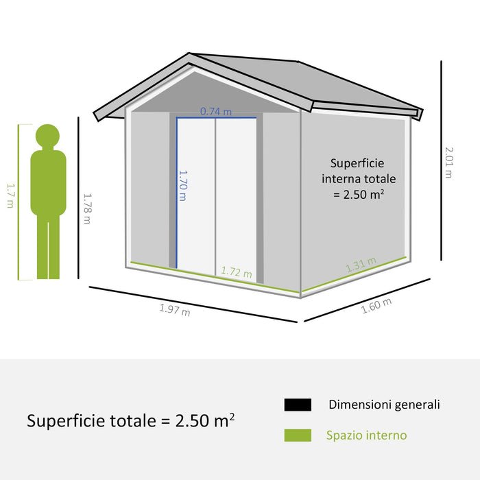 Casetta Box da Giardino 197,5x160x178-201 cm in acciaio e Polipropilene Marrone