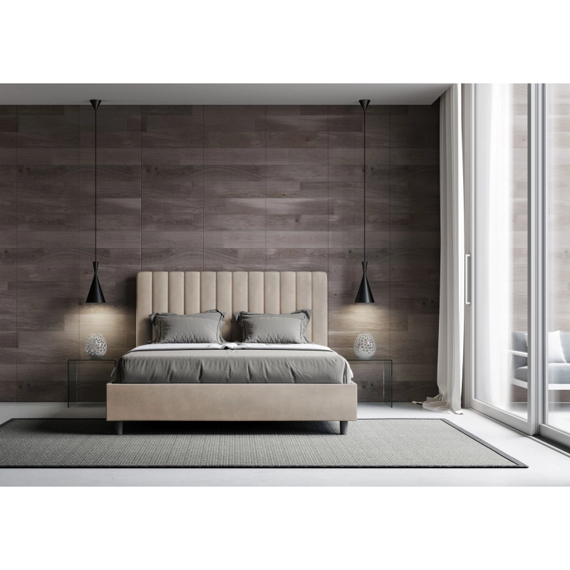 Letto imbottito Matrimoniale francese 140x200 cm Agueda - Senza rete,Microfibra,Sabbia