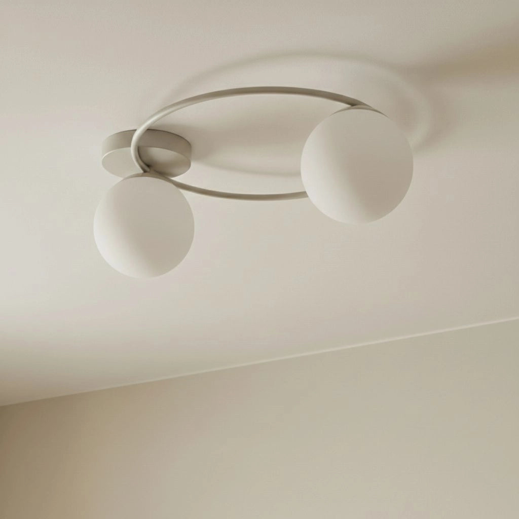 Lampada a sospensione SOPRA in acciaio beige e vetro opale