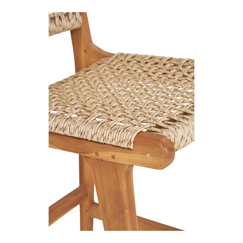Sgabello da banco Derby in teak naturale con intreccio in rattan PE