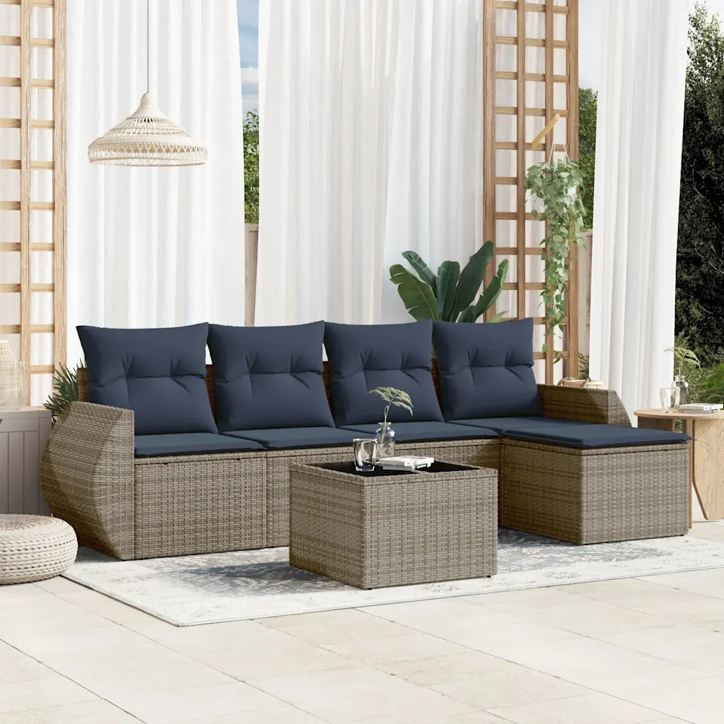 Set Divani da Giardino 6 pz con Cuscini Grigio in Polyrattan 3221300