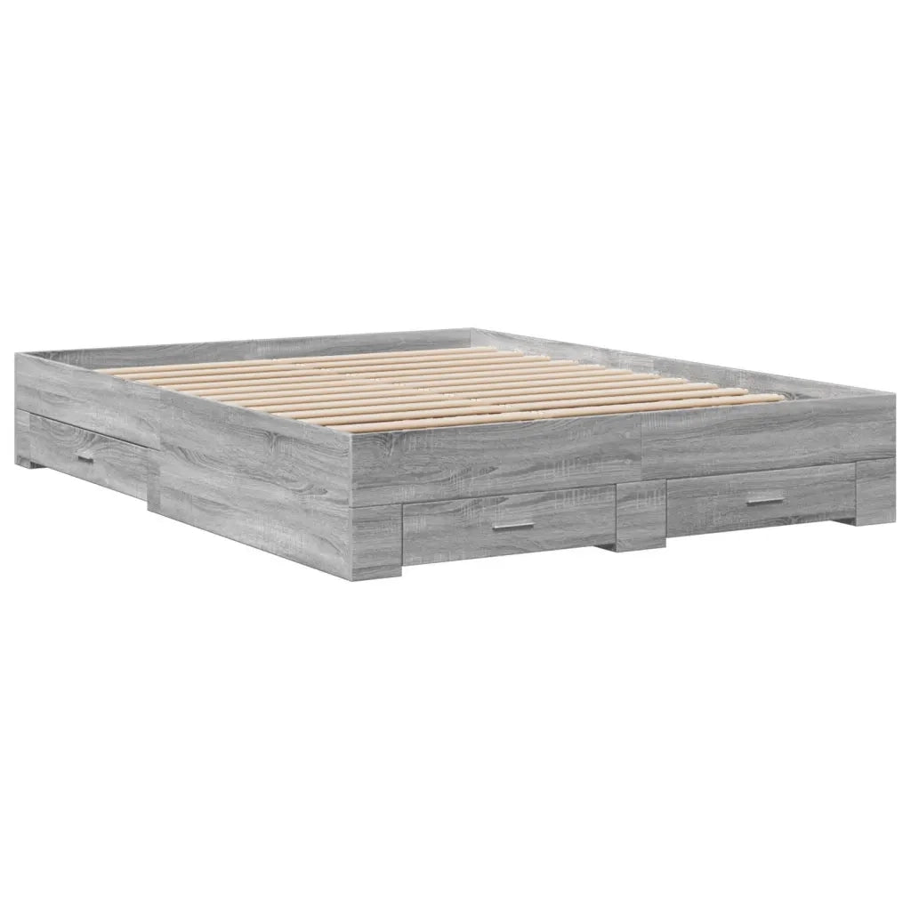 Letto matrimoniale | Letto per adulti | Giroletto Cassetti Grigio Sonoma 140x200 cm Legno Multistrato
