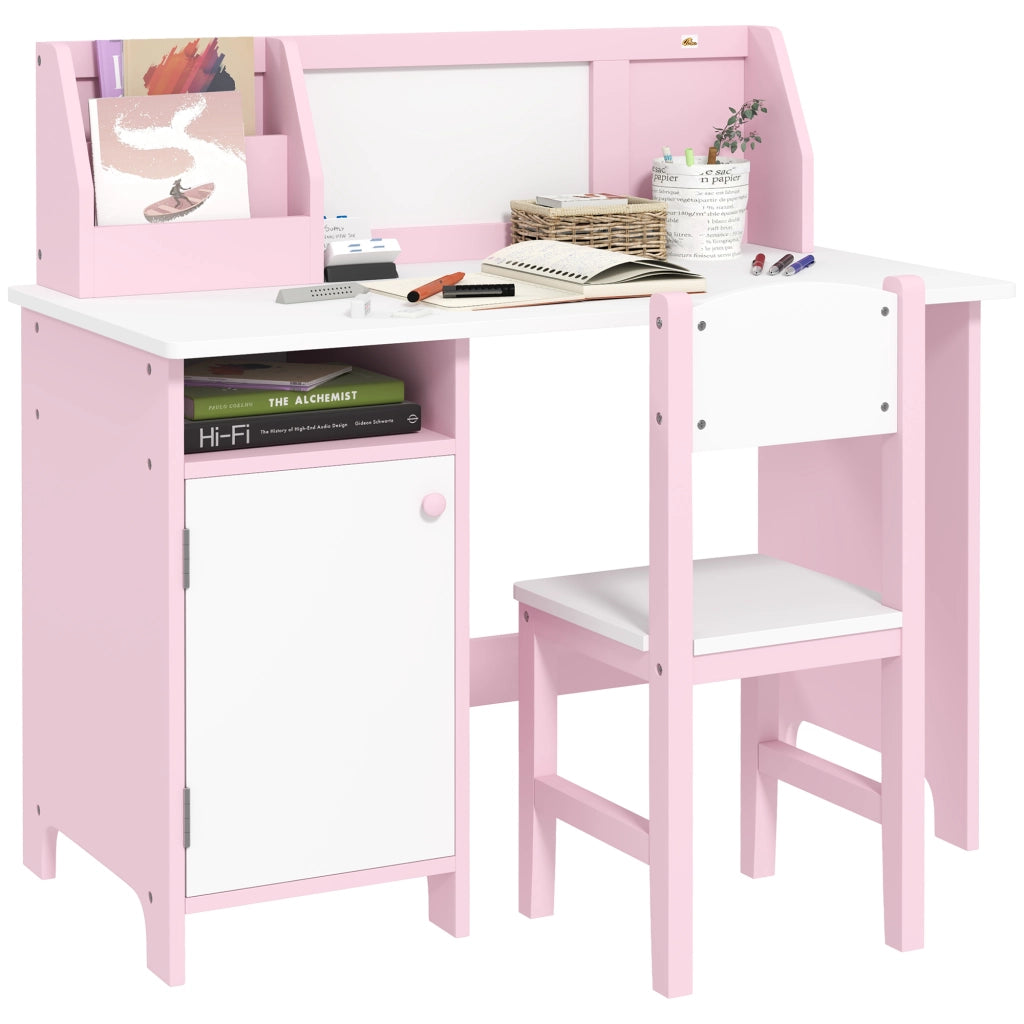Scrivania per Bambini con Sedia e Ripiani ¨C Zephmum ¨C Rosa 90x45x85 cm
