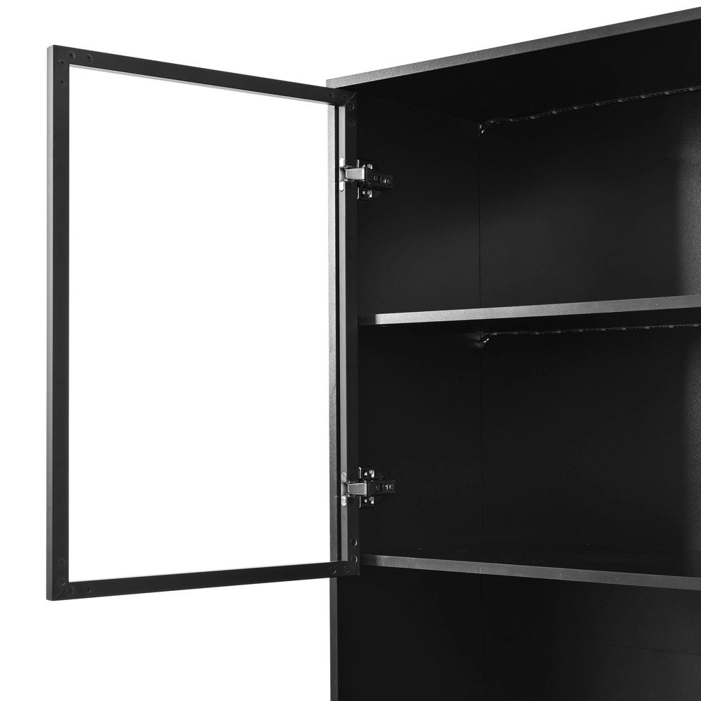 Mobile Scaffale Vetrina ¨C Minimal ¨C Nero bianco, MDF, elementi in vetro, con luci LED integrate