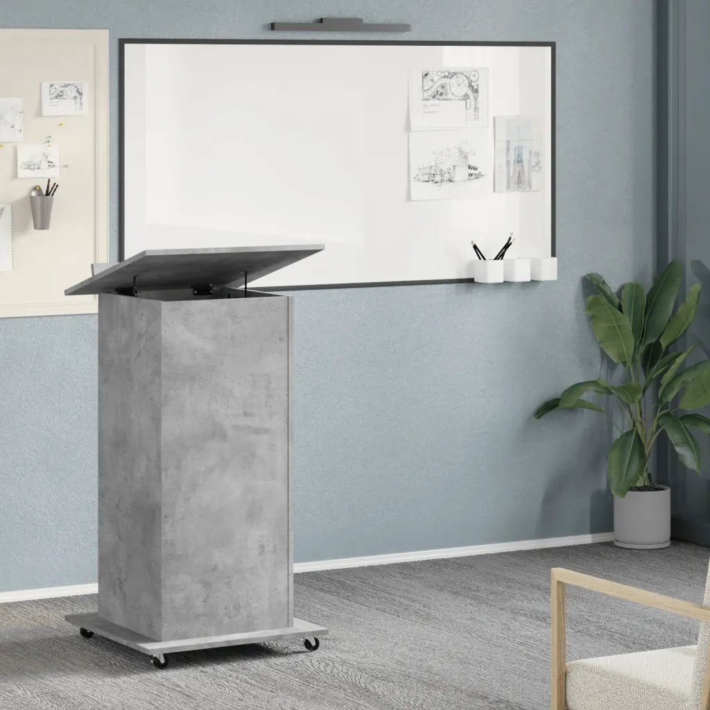 Leggio con Ruote e Cassetto Grigio 55x55x107 cm in Multistrato 848027