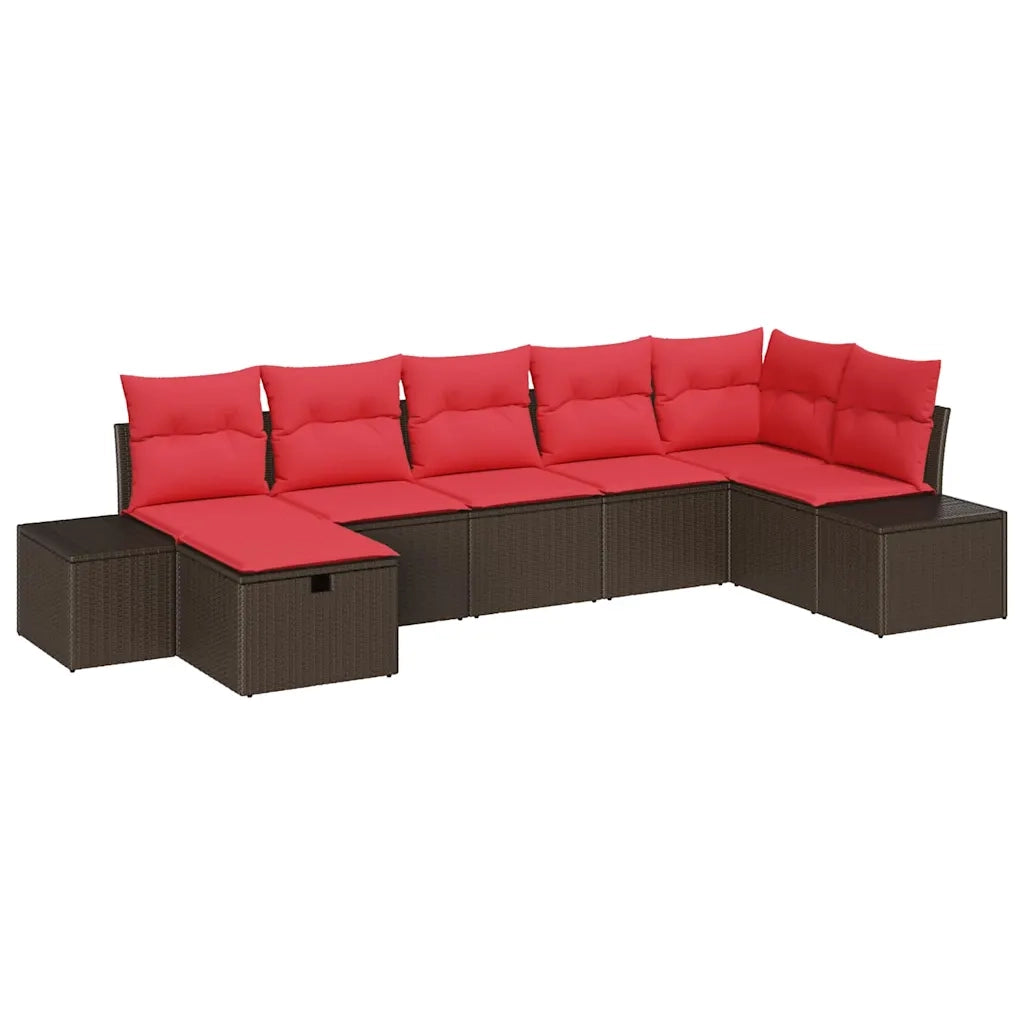 Set Divano da Giardino con cuscino 7 pcs Marrone polyrattan