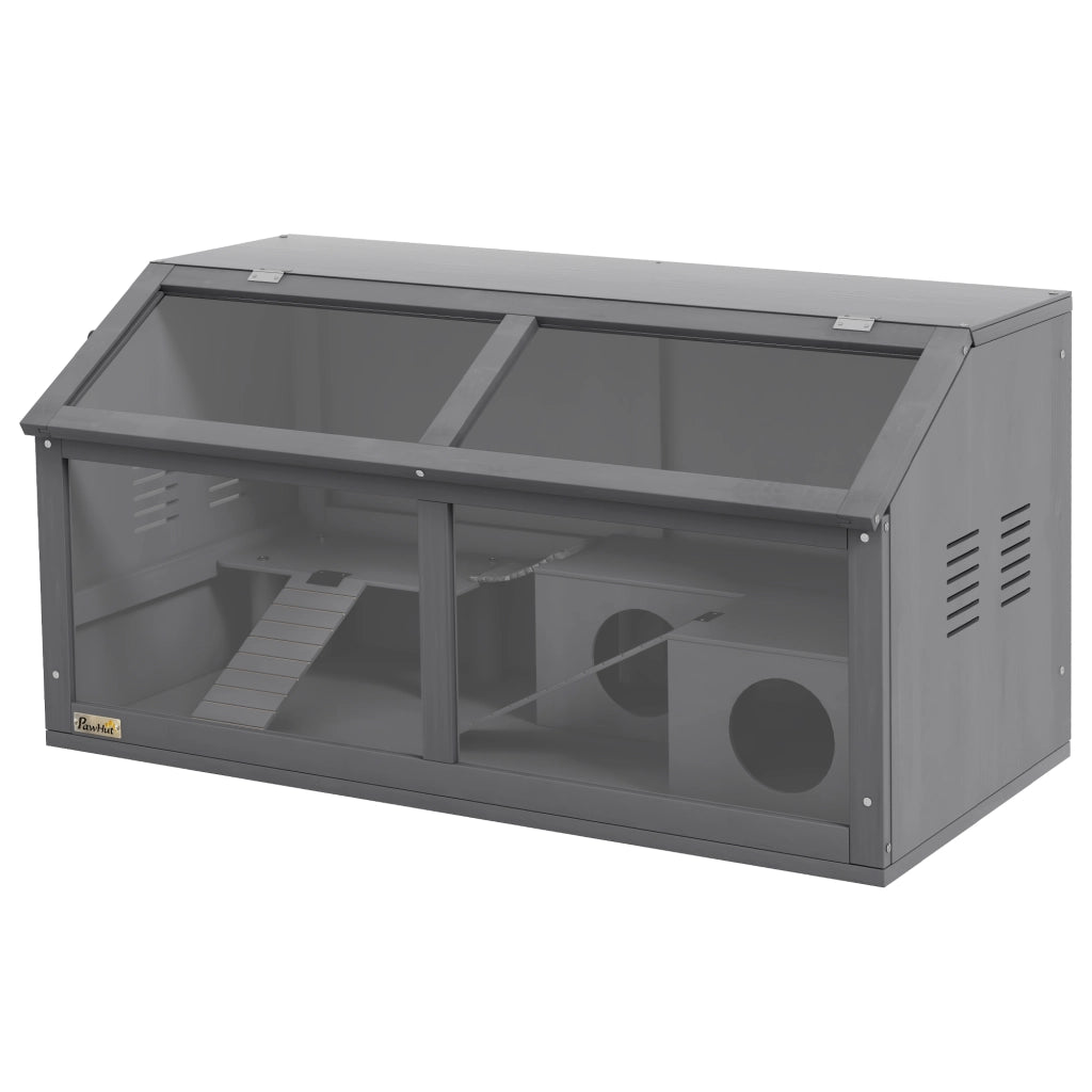 Gabbia per Criceti in Legno con Ponte Sospeso e Scala ¨C Minimal ¨C Grigio 84x45x44 cm