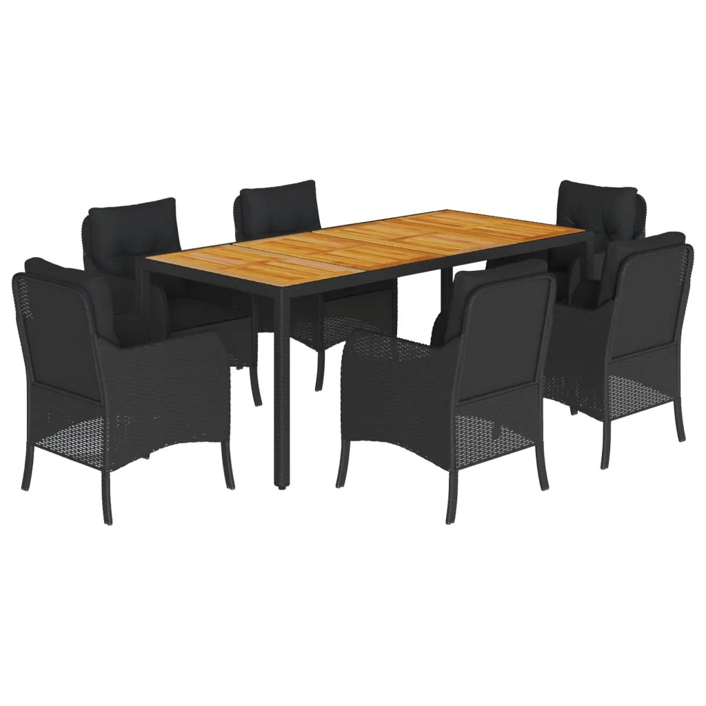 Set da Pranzo da Giardino 7 pz Nero con Cuscini in Polyrattan 3211870