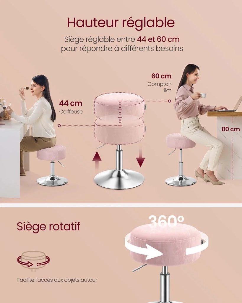 Sgabello da trucco girevole a 360 gradi regolabile in altezza con spesso cuscino in PU sgabello da toeletta per camera da letto cucina sala da pranzo rosa moderno 12_0007720
