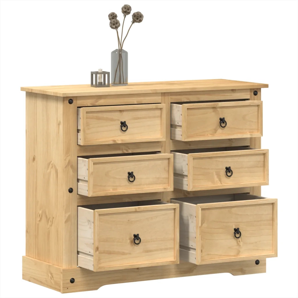 Cassettiera Corona 110x43x91 cm in Legno Massello di Pino 4005676