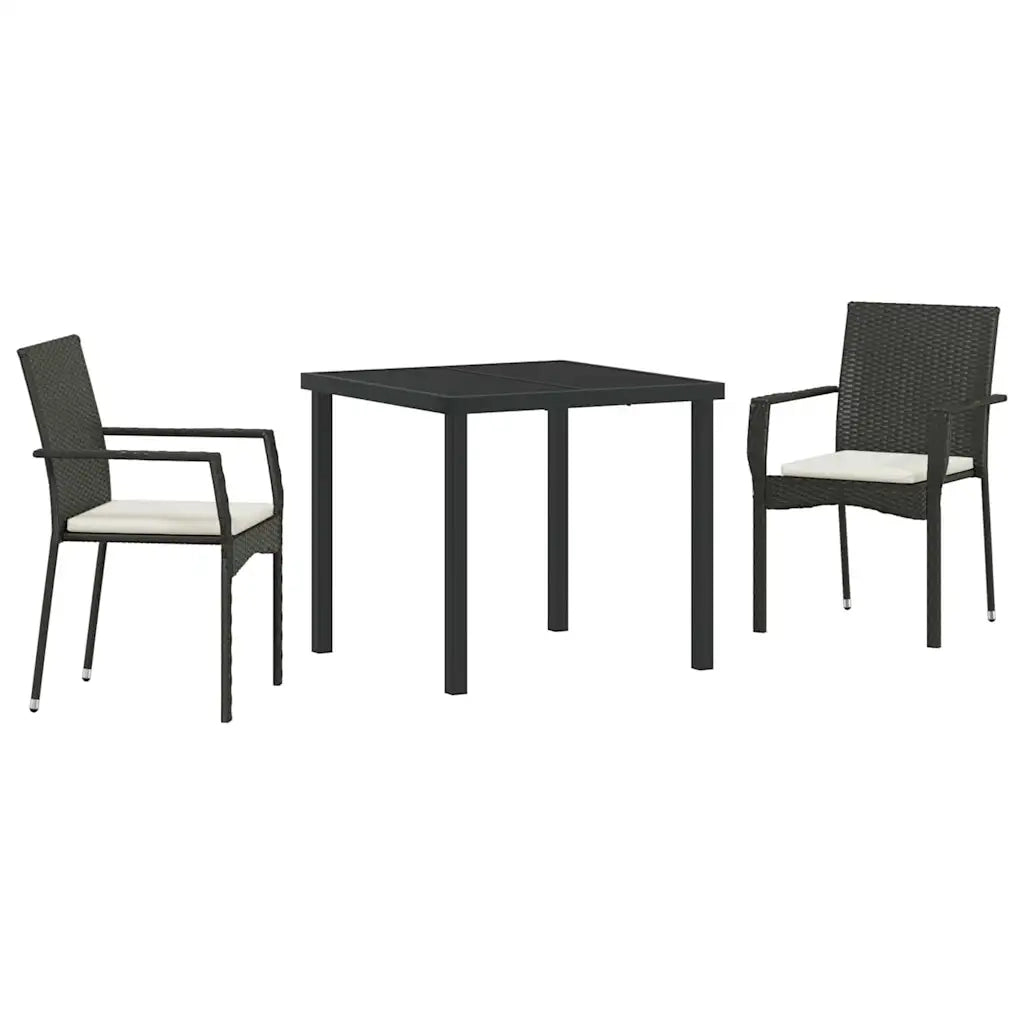 Set da Pranzo per Giardino con cuscino 3 pcs Nero polyrattan 3380078