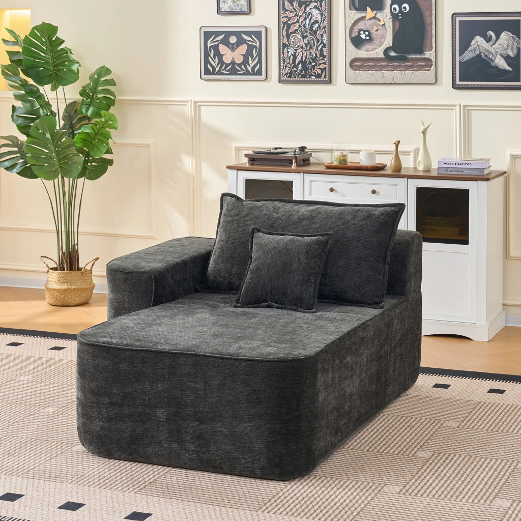 OKWISH Chaise Longue in Ciniglia, Seduta Completamente Imbottita, Comfort Morbido con Cuscino Incluso, senza Montaggio, Nera