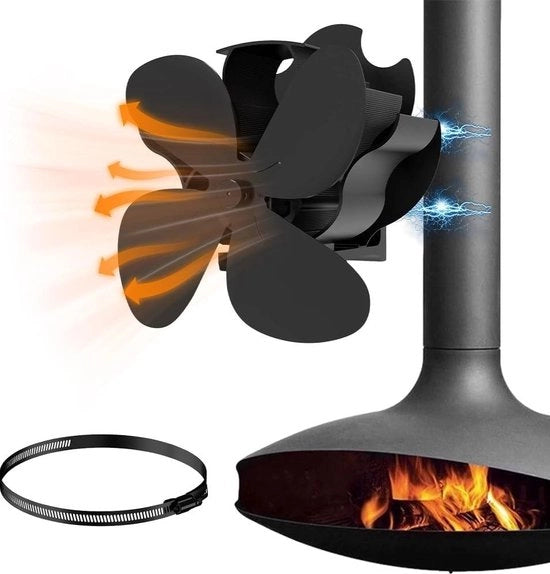 Ventilatore magnetico silenzioso a 4 pale per camino a legna - zona di combustione - camino fumario