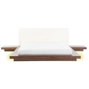 Letto LED in stile giapponese in frassino marrone 160 x 200 cm testata in legno impiallacciato MDF testata in pelliccia sintetica