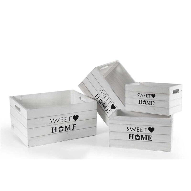 SET 4 CASSETTE DECORATIVE SWEET HOME IN LEGNO BIANCO STILE SHABBY