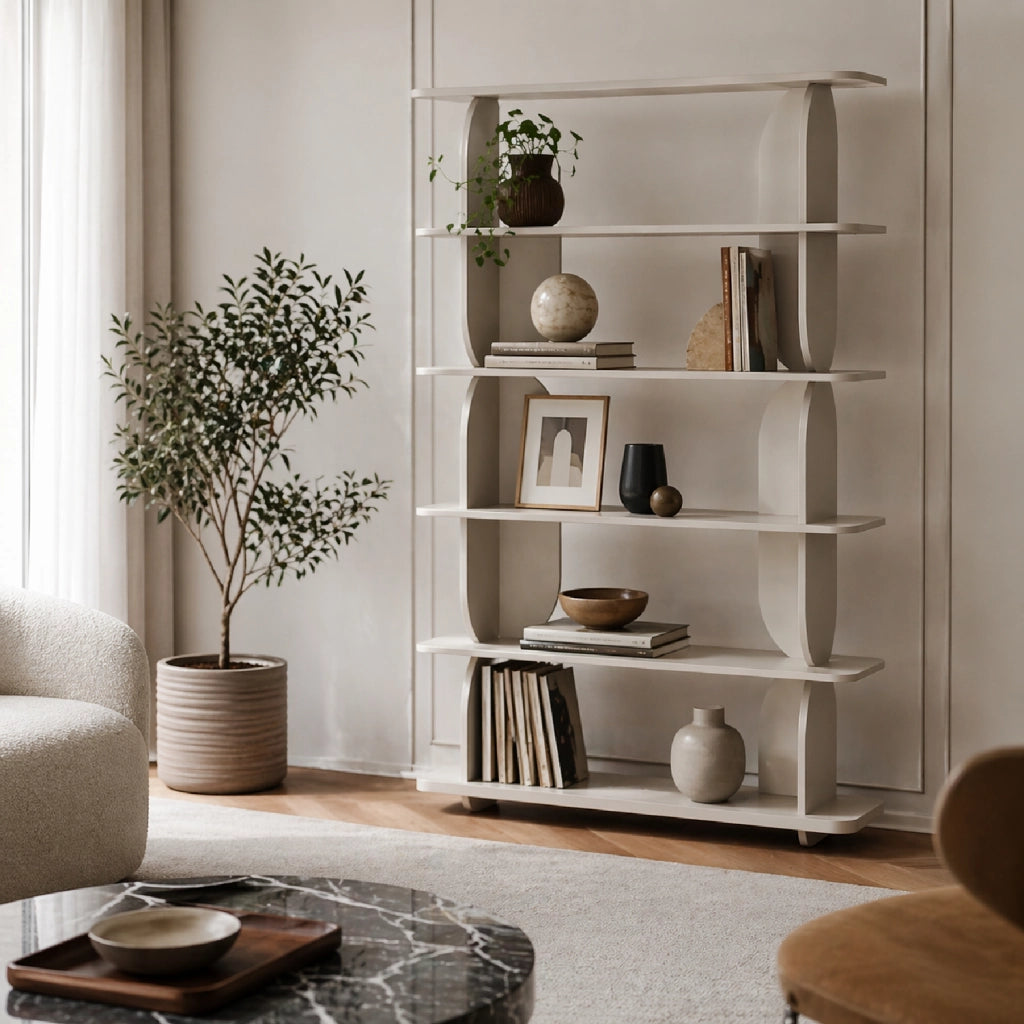 Libreria Moderna Con 5 Ripiani Minimal Design Contemporaneo Ideale Per Living Soggiorno Salotto Studio Corridoio Ufficio In Melaminico 120 X 181.5 X 34 Cm Cashmere