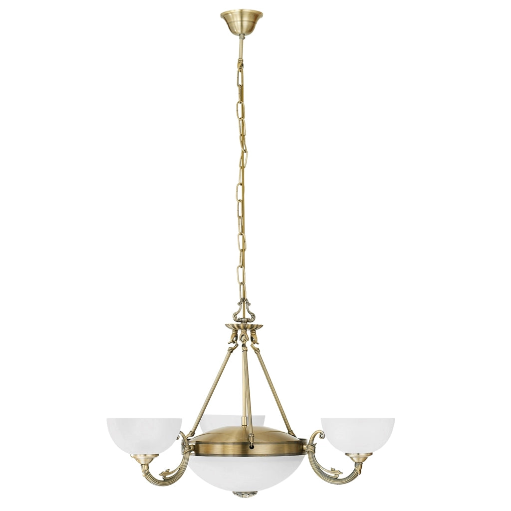 Lampadario A Sospensione Vintage Savoy Metallo Brunito Vetro 3 Luci E14
