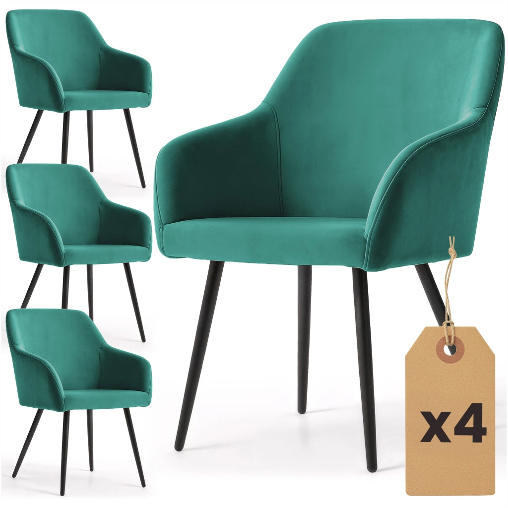 Set di 4 Sedie in velluto liscio ESTELLE Verde Bottiglia gambe nere