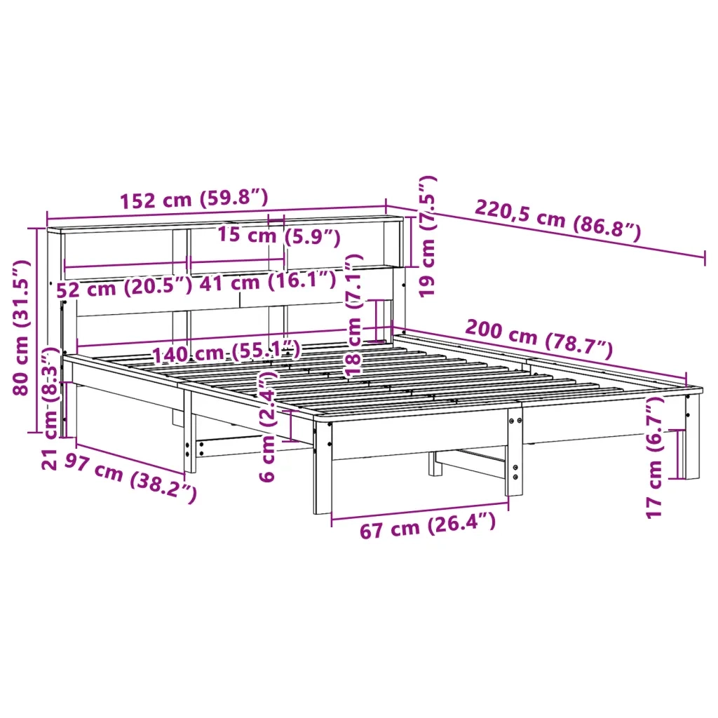 Letto senza Materasso 140x200 cm in Legno Massello di Pino 3309737