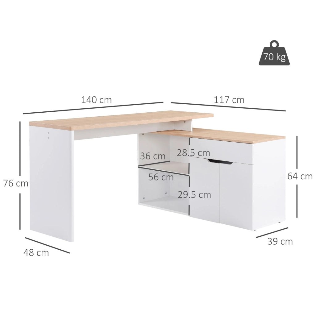 Scrivania Angolare con Libreria ¨C zephmum ¨C Legno e Bianco 140x117x76 cm