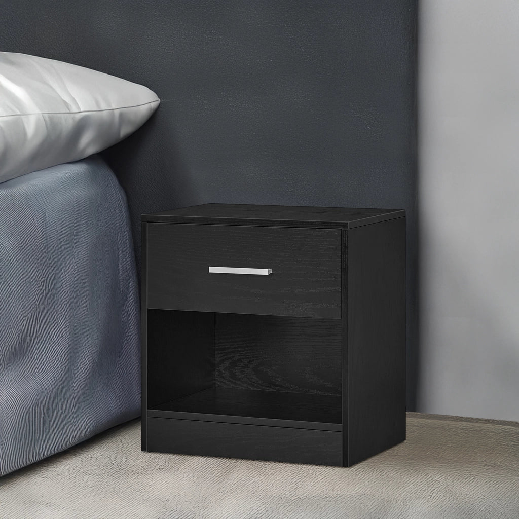 Comodino Moderno Cassetto Con Maniglia E Scomparto Aperto Camera Da Letto Portalibri Oggetti Mensola Libreria  - Nero
