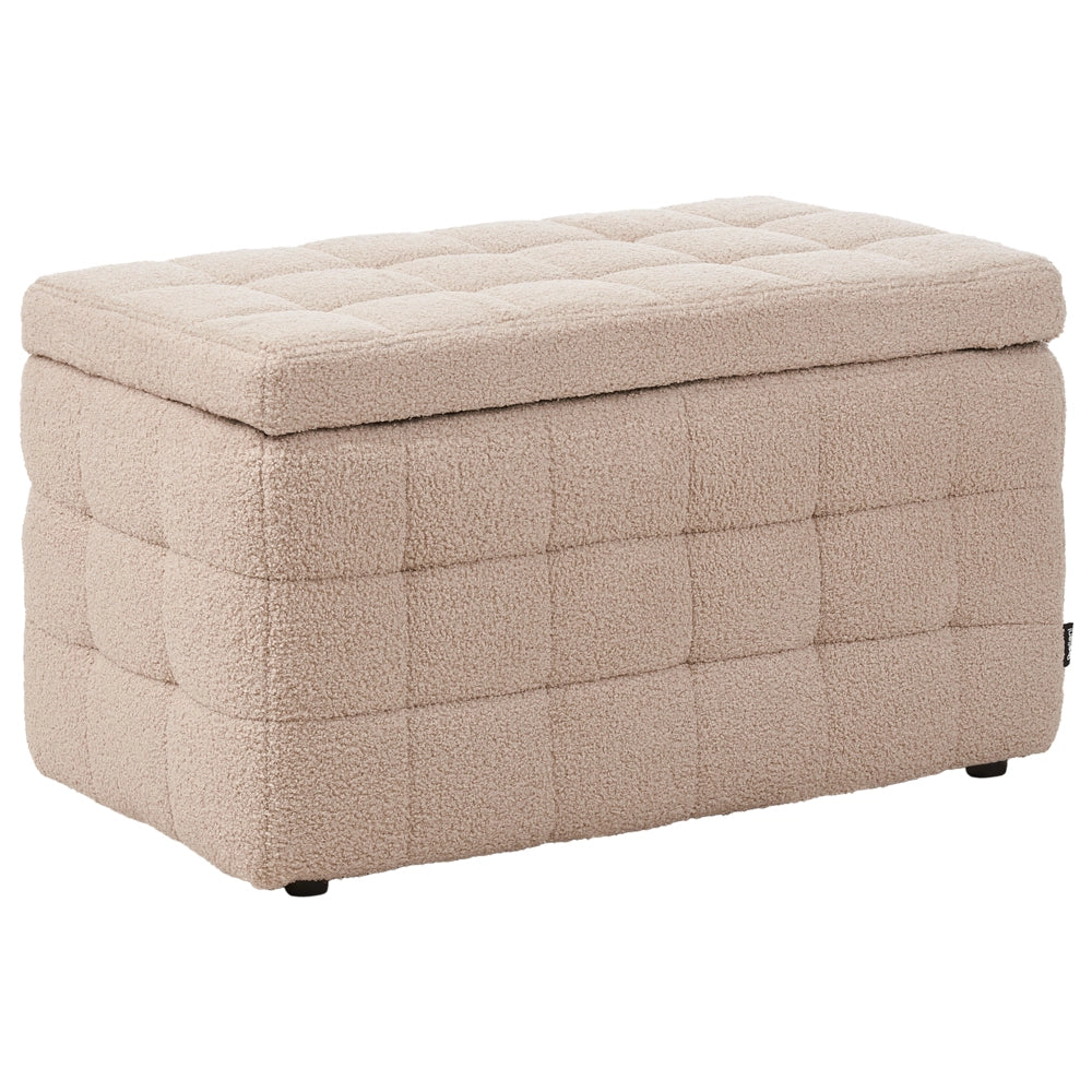 Panca per camera da letto con tappezzeria trapuntata in bouclè beige ottomana con contenitore