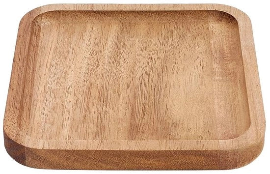 Piatto di Servizio Quadrato - Dimensioni 15x15cm - Costruzione in Legno di Acacia - Antiscivolo - Piatto di Servizio in Legno di Acacia Massello