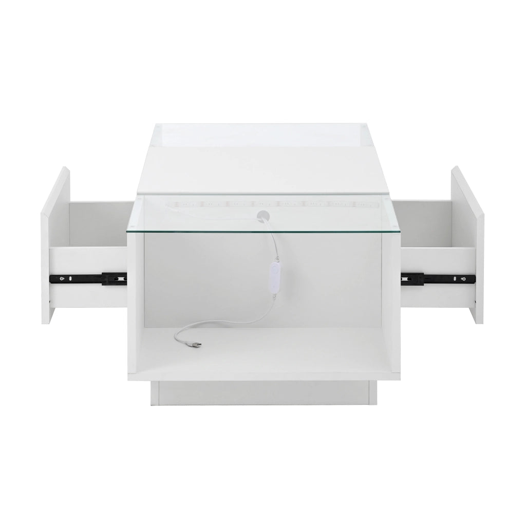 Tavolino da caffè 105x50x35 cm; con LED e spazio contenitivo; truciolare bianco