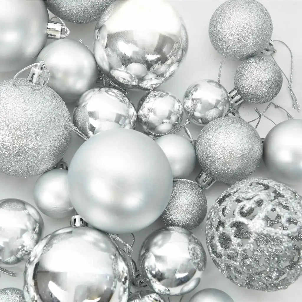 Set di Palle di Natale con 150 LED 61 pz Argento Plastica CFW5365126