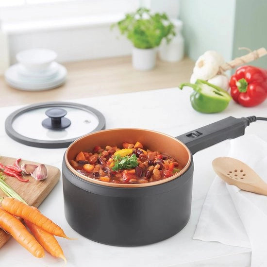 Pentola Elettrica Multifunzione con Strato Antiscivolo - Hotpot Multicucina, 2 Regolatori di Temperatura, Efficente in Energie, 300/600W