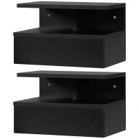 Set da 2 Comodini Sospesi per Camera da Letto con Cassetto e Mensola Superiore in Legno 35x32x22.5cm