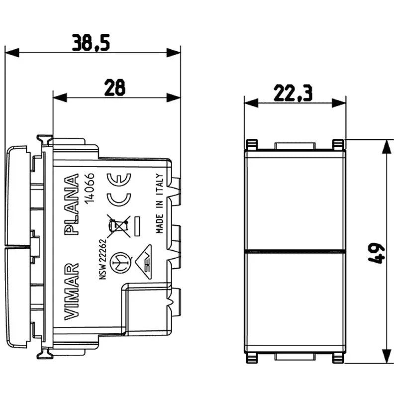 Doppio Pulsante Vimar Plana indipendenti NO+NO 10A 14066