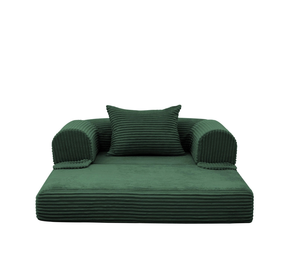 Poltrona letto singola convertibile in velluto a coste verde, divano letto 2 in 1 salvaspazio con cuscino