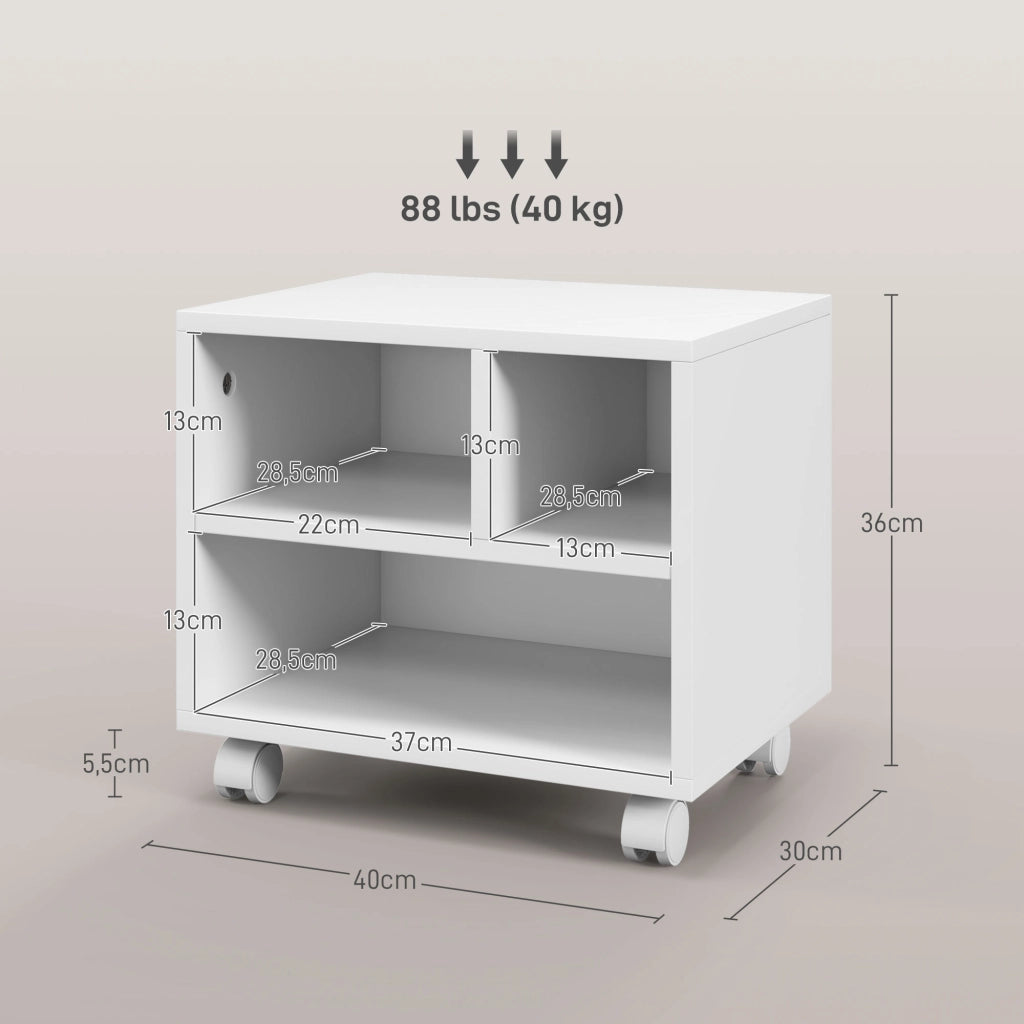 Scrivania Mobile con Ruote e Ripiani Aperti ¨C Zephmum ¨C 40x30x36 cm Bianco